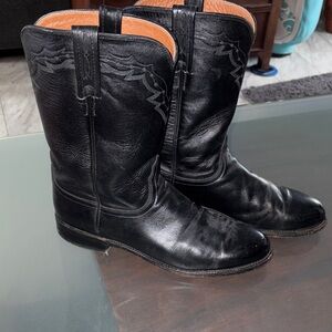 Lucchese Black Leather Cowboy Boots with Subtle Stitching